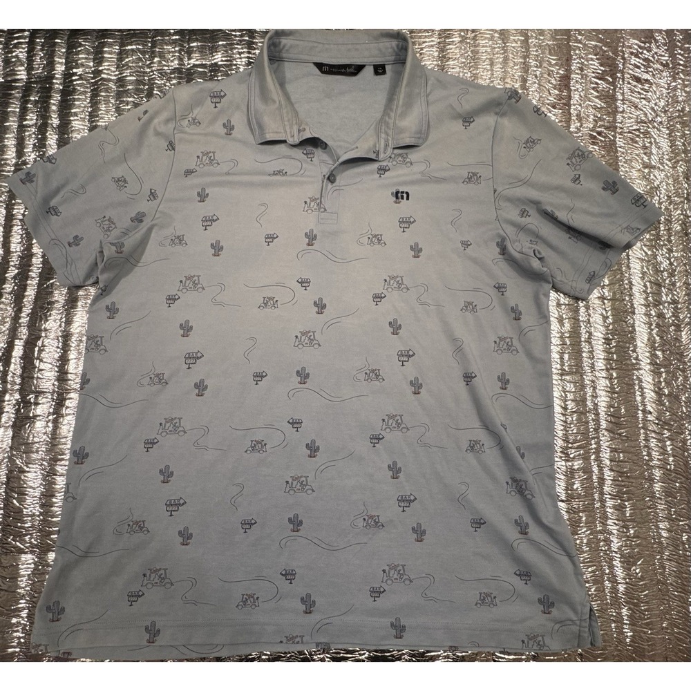TravisMathew Golf Polo Shirt Men's XXL Blue Desert Print Performance Stretch